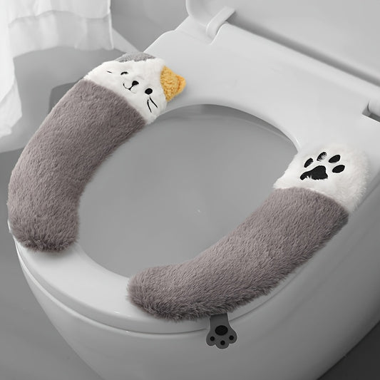 Warm Plush Toilet Seat Cushion Cover, Soft Buttocks Support, Thickened Non-Slip Bathroom Warmer Pad, with Hand Washable, for All Seasons