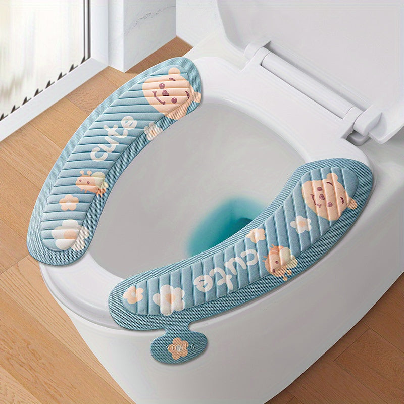 2-Pack Cartoon EVA Toilet Seat Cushions, Waterproof Adhesive Washable Toilet Seat Pads, Lightweight Hand Wash Only Toilet Accessories for All Seasons