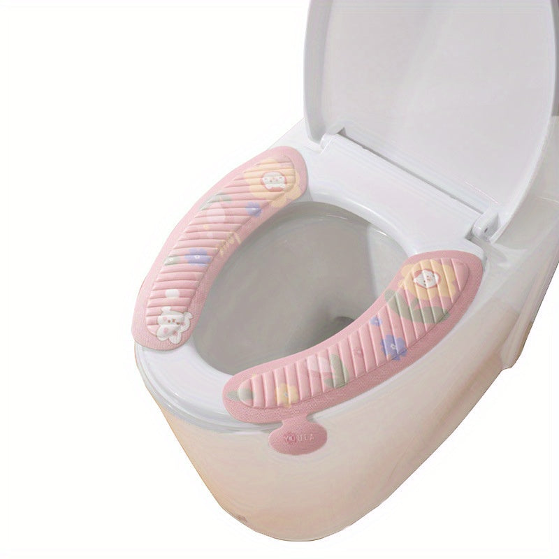 2-Pack Cartoon EVA Toilet Seat Cushions, Waterproof Adhesive Washable Toilet Seat Pads, Lightweight Hand Wash Only Toilet Accessories for All Seasons