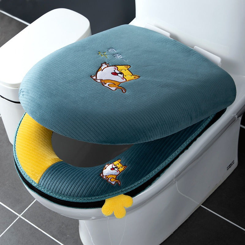 New Winter Toilet Seat Cover, Universal for All Seasons, Full Zipper Two-Piece Set, Home Three-Piece Set.