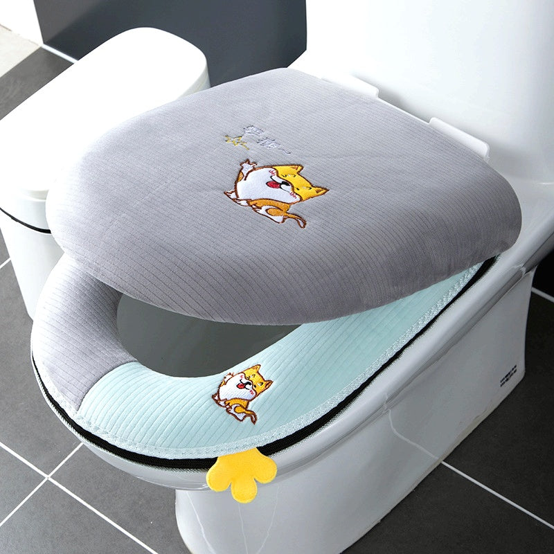 New Winter Toilet Seat Cover, Universal for All Seasons, Full Zipper Two-Piece Set, Home Three-Piece Set.