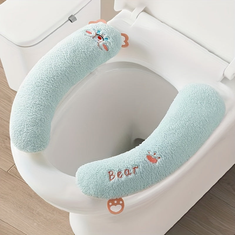 Cozy Cartoon Toilet Seat Cover - Thick, Warm & Non-Slip Cushion for All Seasons, Easy to Clean, Pedestal Ring, Bathroom Accessories