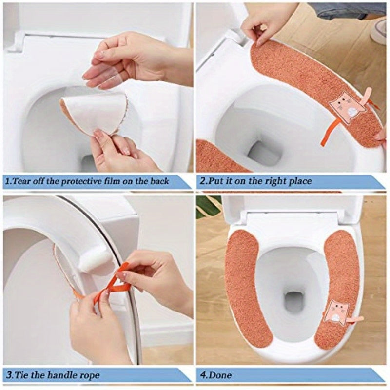 4 Pairs P Warm Toilet Seat Cover Washable and Reusable Toilet Seat Pads Cushion for Winter Fits All Toilet Seats