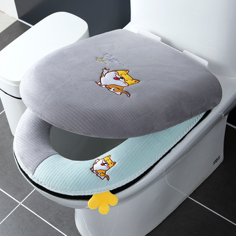 New Winter Toilet Seat Cover, Universal for All Seasons, Full Zipper Two-Piece Set, Home Three-Piece Set.