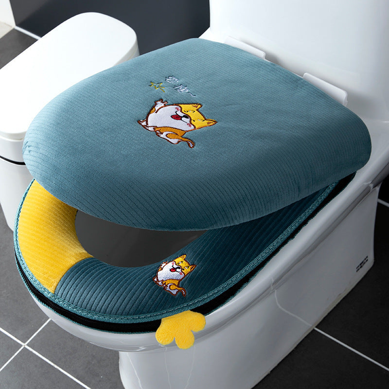 New Winter Toilet Seat Cover, Universal for All Seasons, Full Zipper Two-Piece Set, Home Three-Piece Set.