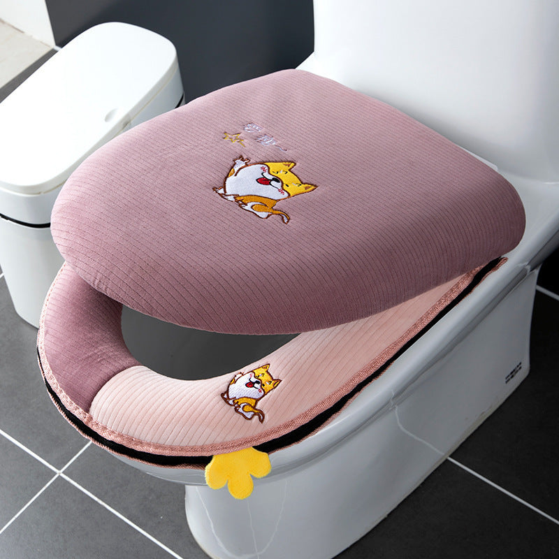 New Winter Toilet Seat Cover, Universal for All Seasons, Full Zipper Two-Piece Set, Home Three-Piece Set.