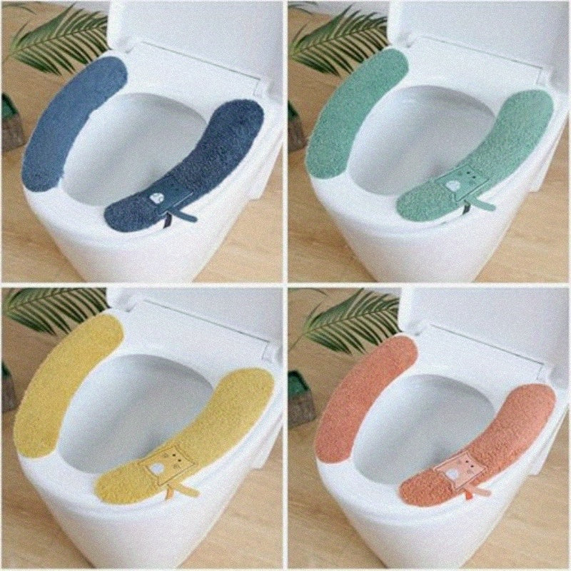 4 Pairs P Warm Toilet Seat Cover Washable and Reusable Toilet Seat Pads Cushion for Winter Fits All Toilet Seats