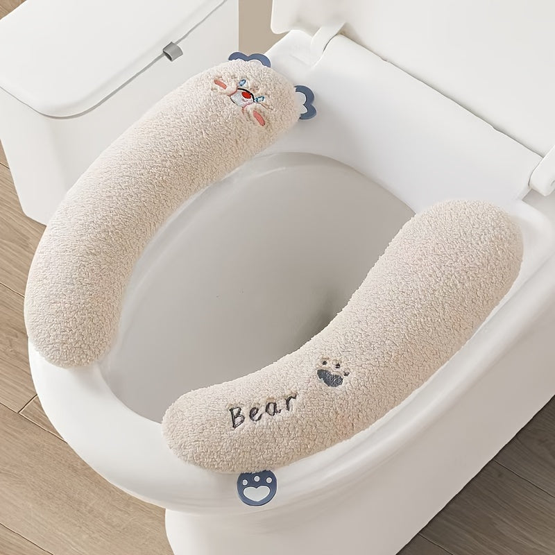 Cozy Cartoon Toilet Seat Cover - Thick, Warm & Non-Slip Cushion for All Seasons, Easy to Clean, Pedestal Ring, Bathroom Accessories