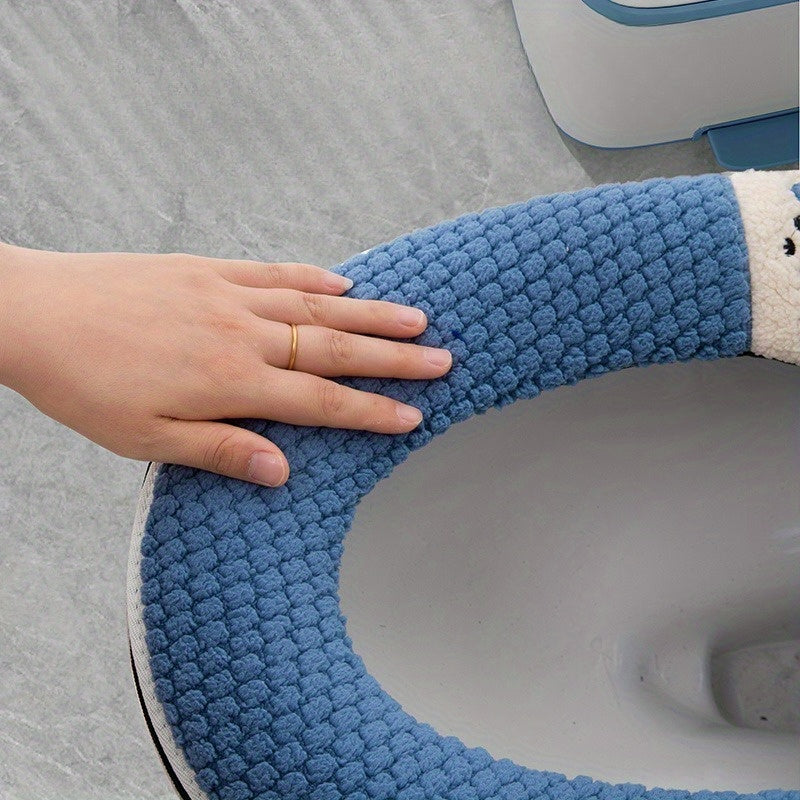 Toilet Seat Thickened Thermal Zipper Toilet Cover Household Bathroom Toilet Seat Cartoon Embroidery Sponge Toilet Seat