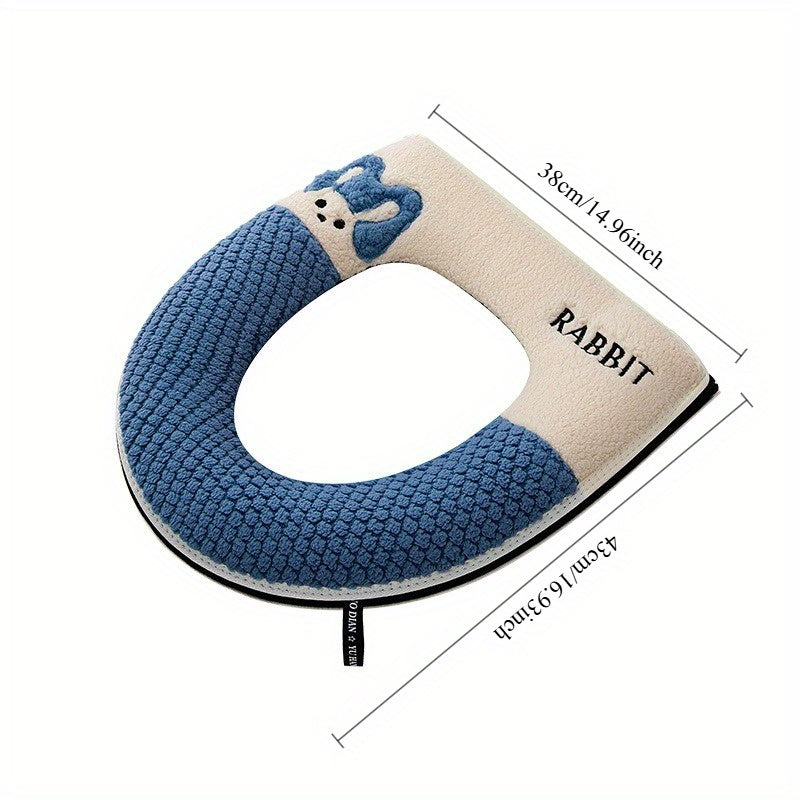 Toilet Seat Thickened Thermal Zipper Toilet Cover Household Bathroom Toilet Seat Cartoon Embroidery Sponge Toilet Seat