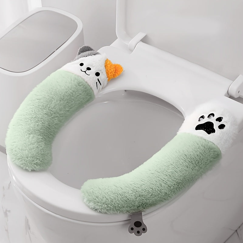 Warm Plush Toilet Seat Cushion Cover, Soft Buttocks Support, Thickened Non-Slip Bathroom Warmer Pad, with Hand Washable, for All Seasons