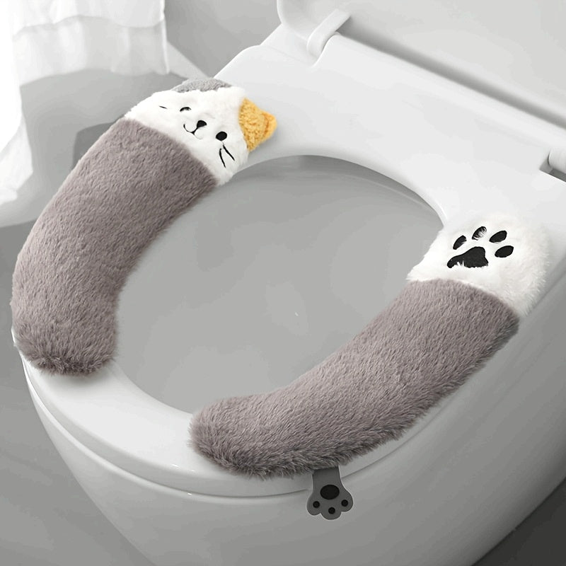 Warm Plush Toilet Seat Cushion Cover, Soft Buttocks Support, Thickened Non-Slip Bathroom Warmer Pad, with Hand Washable, for All Seasons
