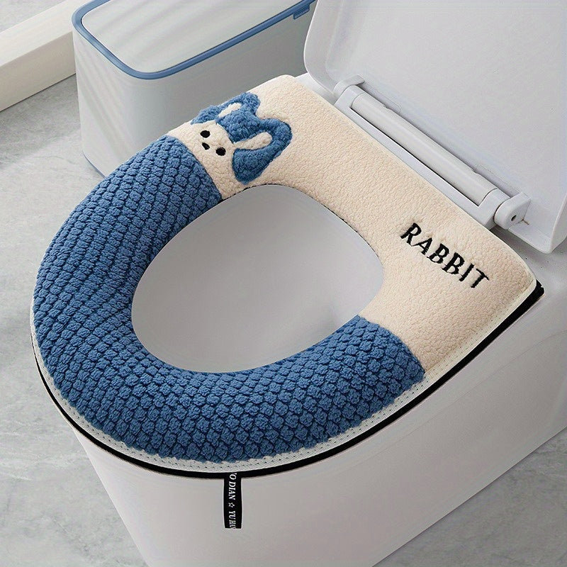 Toilet Seat Thickened Thermal Zipper Toilet Cover Household Bathroom Toilet Seat Cartoon Embroidery Sponge Toilet Seat